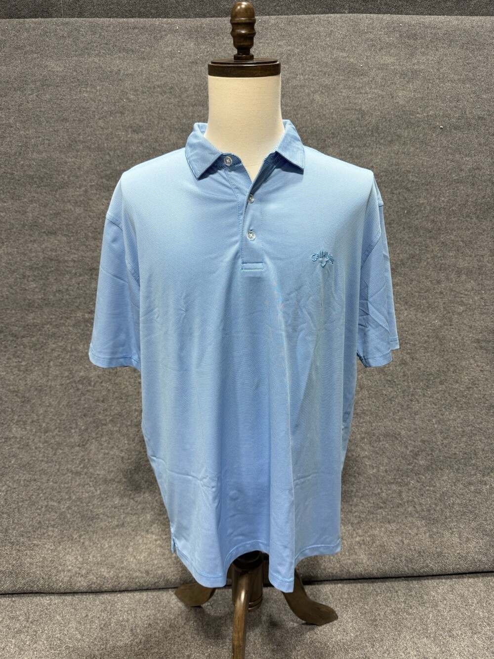 Callaway Golf Polo Shirt Mens Blue Striped Short Sleeve Performance Polo Size XL